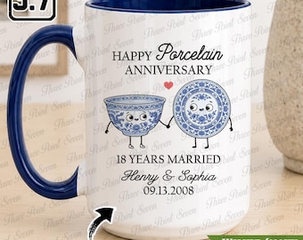Taza personalizada para el 18.º aniversario de bodas, regalo de aniversario de porcelana TN2208