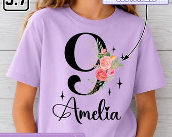 Flower Birthday Kid Shirt, Custom Age & Name Kid Shirt, Personalized Birthday Shirt For Girl, 9 Year Old Birthday Shirt, Toddler DH00613