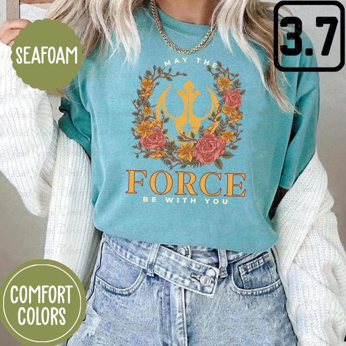 Comfort Colors May The Force Be With You Shirt, Floral Rebel T-shirt, Galaxy's Edge Tee E0858