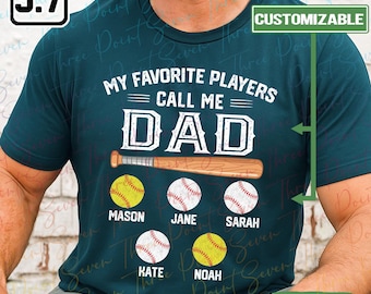Camiseta de béisbol y softbol para papá, camiseta personalizada "Mis jugadores favoritos me llaman papá", regalo para el Día del Padre TN1559