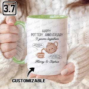 Mug personnalisé pour anniversaire de mariage en poterie - 9 ans de mariage, cadeau de 9e anniversaire pour femme ou mari, cadeau de Saint-Valentin TN1157