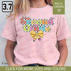 Checkered Second Grade Kid Shirt, 2nd Grade Youth T-Shirt, Coquette Bow Back to School Shirt For Kids, Elementary School Shirt TN0774