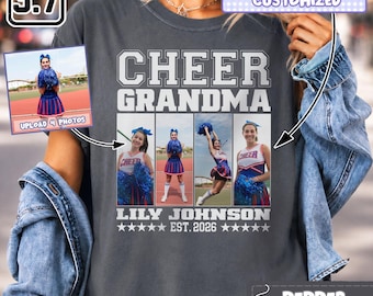 Gepersonaliseerd cheerleading-shirt voor oma, shirt met eigen foto's en naam, cheerleadingwedstrijdshirt voor oma, cheerleadingteam-sweatshirt DH00636