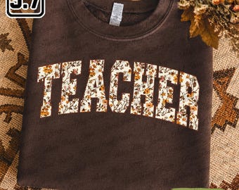 Fall Teacher Sweatshirt, Floral Autumn Teacher Shirt, Retro Thankful Teacher Gift TN2258-6