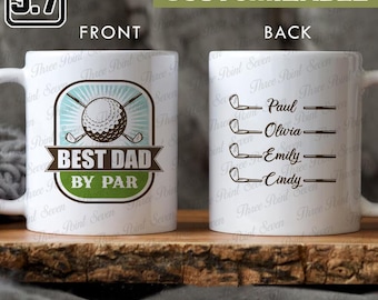 Taza personalizada "El mejor papá por par", taza personalizada para papá golfista con nombres de los niños, regalo para amantes del golf TN0604