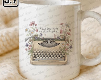 Writing The Next Chapter Mug - Retro Flowery Typewriter, Gift For New Author, Bookish Gift, Birthday Gift TN1105