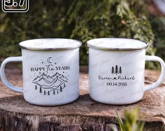 Personalized Happy Tin Years Camp Mug, 10 Years Anniversary Mug, Customized Anniversary Gifts TN0368