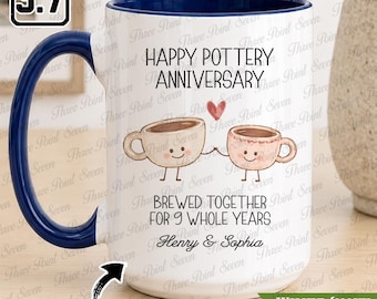 Personalized Pottery Anniversary Mug, 9th Wedding Anniversary Gift, Gift for Wife or Husband TN1693