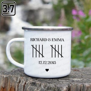 Personalisierte Tally Marks Becher zum 10-jährigen Jubiläum, 10 Jahre zusammen Camping Becher, Happy Tin Jahre Camp Becher PN5033