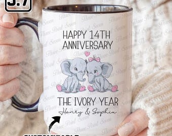 Taza personalizada de año de marfil, regalo para el 14.º aniversario de bodas, regalo de San Valentín TN1151-2