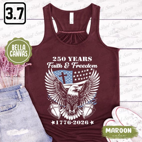 250 Years of Freedom 1776–2026 Tank Top, Patriotic Eagle Cross Christian Racerback Tank, USA Independence Tank Top TN1350