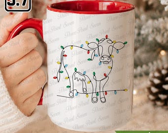 Taza navideña con diseño de vaca y luces navideñas, regalo de granja TN1073-3