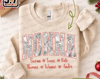 Gepersonaliseerde Nonna kersttrui, sneeuwcamouflage oma shirt, Nonna wintercadeau TN2451-2