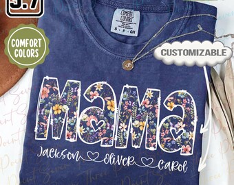 Personalized Floral Mama Shirt, Retro Mama Comfort Colors® T-Shirt, Custom Mom Shirt With Names, Mother's Day Gift TN1510
