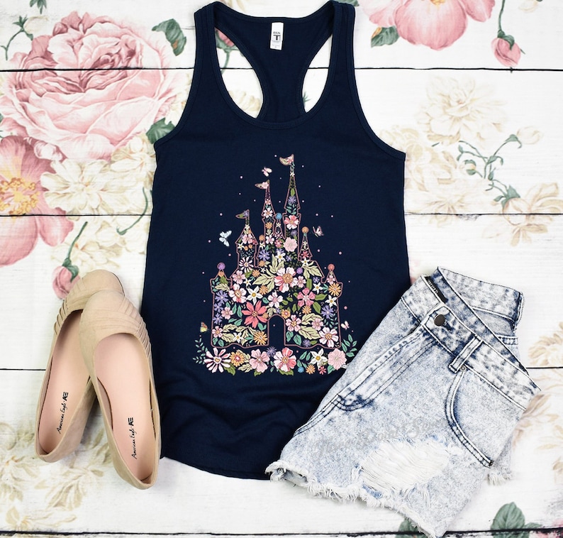 Floral Castle Tank Top, Floral Magic Kingdom Tank Top E0724 image 1