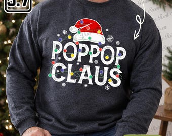 Gepersonaliseerd Pop Pop Claus-sweatshirt, T-shirt met kerstverlichting voor opa, gepersonaliseerd Poppop-kerstcadeau TN2390-5