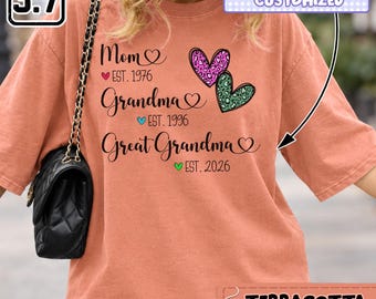 Gepersonaliseerd cadeau voor overgrootmoeder, T-shirt met jaartal voor mama, oma of overgrootmoeder, T-shirt ter aankondiging van een zwangerschap, Familietrui DH00601