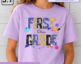 Galaxy First Grade Kid Shirt, Personalized Name Kid Shirt, Custom Back To School Student Shirt, Grade Level Shirt, Toddler DH00291