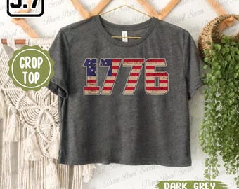 Retro 1776 Crop Top, 4 juli Crop T-shirt, USA Flag Crop Top, Amerikanska Flaggan Crop T-shirts TN0695