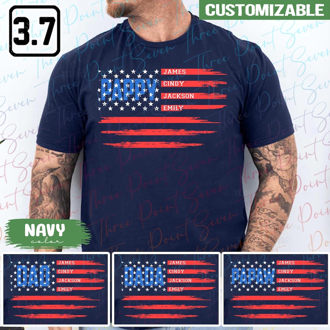 Personalized Pappy Flag Shirt, Custom Grandpa With Grandkids Names