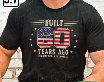 60th Birthday Shirt, Built 60 Years Ago Sweatshirt, Vintage 1966 Men's T-Shirt, USA Flag Sixty Gift for Grandpa or Father TN1296-60