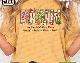 Sudadera navideña para abuela, camiseta personalizada estilo preppy para abuela, camiseta personalizada para abuela con los nombres de los nietos TN2247-4