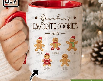 Taza navideña personalizada para abuela, taza familiar de jengibre, taza navideña personalizada para abuela con galletas TN1061