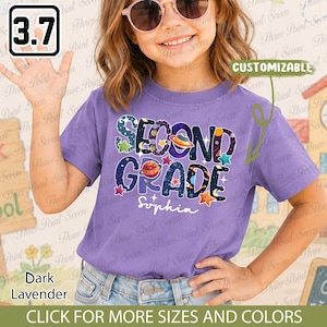 Camiseta personalizada con temática del espacio exterior para niños de segundo grado, camiseta para niños de primaria, camiseta juvenil de segundo grado TN0901-2
