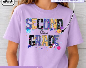Galaxy Second Grade Kid Shirt, Personalized Name Kid Shirt, Custom Back To School Student Shirt, Grade Level Shirt, Toddler DH00291