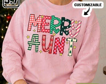 Personalized Merry Aunt Sweatshirt, Christmas Aunt Shirt, Custom Retro Auntie Shirt TN2370-4
