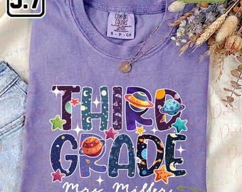 Personalized Galaxy Third Grade Teacher Shirt, Outer Space Theme 3rd Grade Teacher T-Shirt, Elementary School Shirt TN0901-3