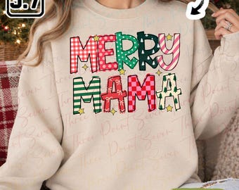 Personalized Merry Mama Sweatshirt, Christmas Mama Shirt, Custom Retro Mama Shirt TN2370-1