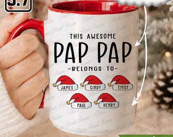 Taza familiar personalizada con gorro de Papá Noel, regalo navideño para el abuelo TN1134
