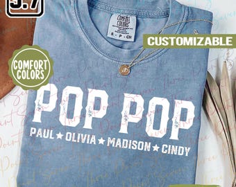 Personalized Pop Pop Comfort Colors Shirt, Custom Grandpa With Grandkids Names Gift, Gift for Papaw TN0511-2