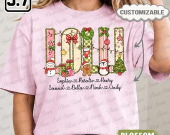 Sudadera navideña Lolli, camiseta personalizada para abuela estilo preppy, camiseta Lolli personalizada con los nombres de los nietos TN2247-2