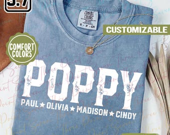 Camisa personalizada con colores de amapola, regalo personalizado para abuelos con nombres de nietos, regalo para papá TN0511-14