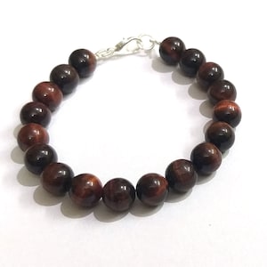Red Tiger Eye Bracelet: 8.5mm Gemstone Beaded Bracelet, 7 Inch