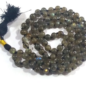 Prayer Beads Knotted 108 Beads LABRADORITE Beads Necklace/108 Mala Bead/ Tassel Necklace/Yoga,Meditation/Mantra Sadhana Meditation Necklace