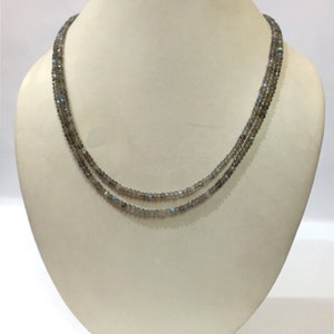 AAA Labradorite Rondelle Bead Necklace: Handmade 2-Strand Brass Jewelry