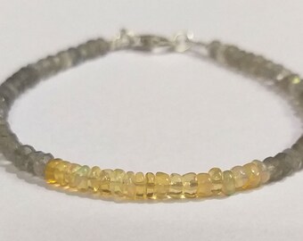 Handmade Labradorite & Opal Beaded Bracelet: Dainty Gemstone Jewelry