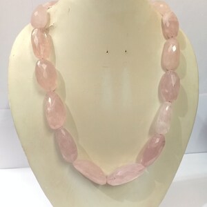 Handmade Rose Quartz Necklace, Rose Quartz Big Size Smooth Oval Shape Necklace, AAA Natural Rose Quartz Beaded Jewelry Necklace