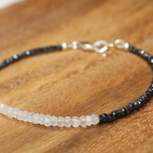 Rainbow Moonstone & Black Spinel Bracelet: Dainty Gemstone Jewelry