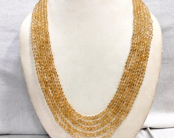 Handmade 5 Strand Citrine Necklace: Gold Gemstone Jewelry