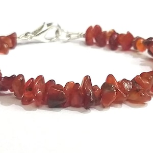AAA+ Natural Carnelian Gemstone Bracelet, Natural Carnelian Chips Gemstone Bracelet, Handmade Carnelian Nuggets Uncut Beads Jewelry Bracelet
