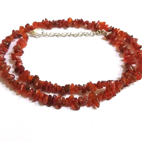 Raw Carnelian Chips Necklace: AAA Quality Beaded Choker
