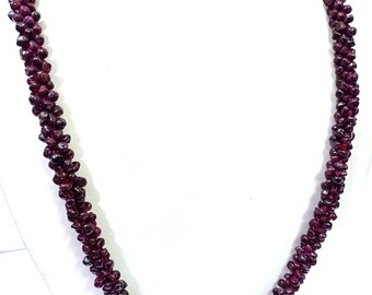 Garnet Rope Necklace, Vintage Almandine Braided Garnet Necklace, Handmade Woven Garnet Beads Necklace, Garnet Rope Necklace, Rope Necklace