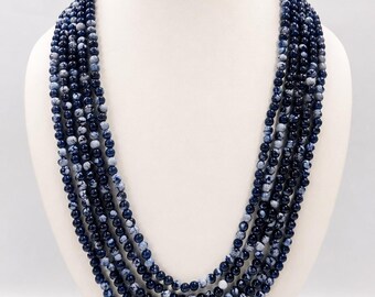 Handmade AAA+ Obsidian Gemstone Necklace: 5-Layer Round Bead Strand