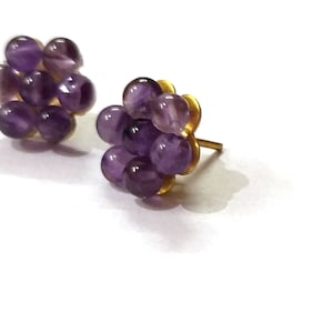 AAA Amethyst Stud Earrings: Minimalist Titanium Rock