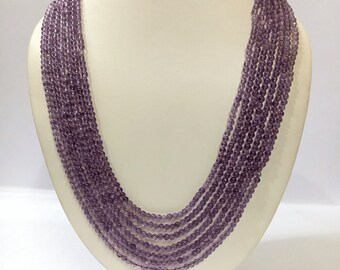 Handmade AAA Pink Amethyst Necklace: 7 Strand Gemstone Jewelry
