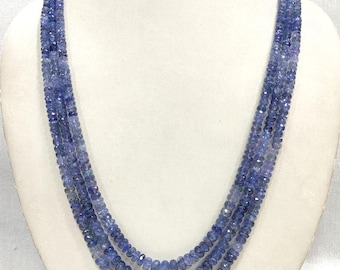 Handmade Tanzanite Gemstone Necklace, AAA+ Faceted Rondelle Beads, 3 Strand Jewelry